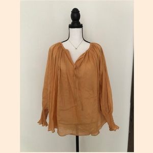 Orange ruffle sleeve Paris Japanese tech blouse